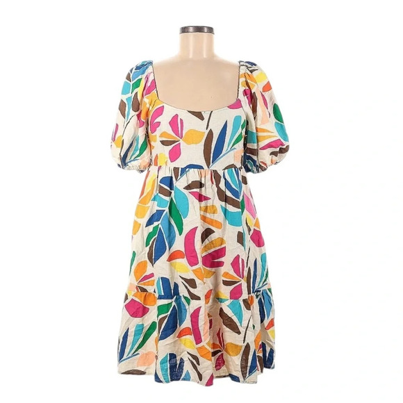Tabitha Brown Linen Babydoll Tropical Mini Dress Pockets Size XXS - Picture 1 of 8